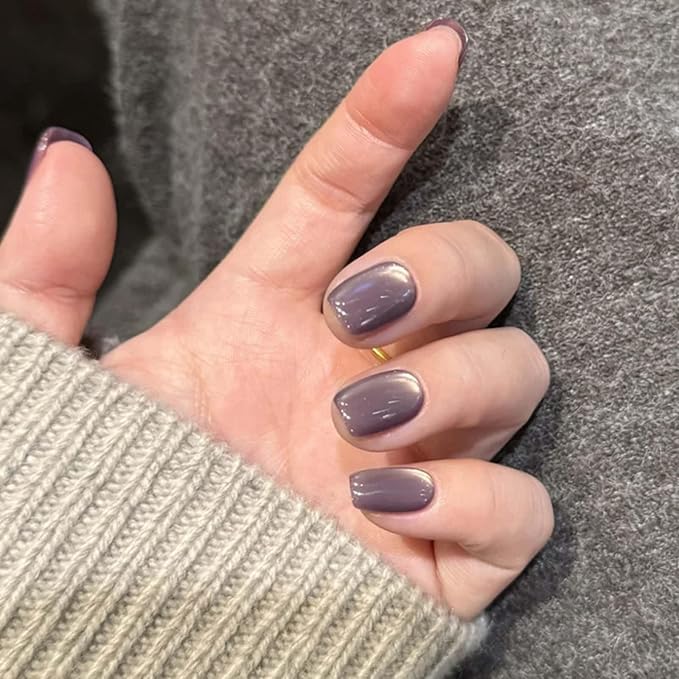 Short Square Press on Nails Purple Full Cover Fake Nails Pure Colour Acrylic Nails Glossy Glue on Nails Cat Eye Light Gel Nail 24 Pcs Artificial False Nails Removable Stick on Nails for Women
