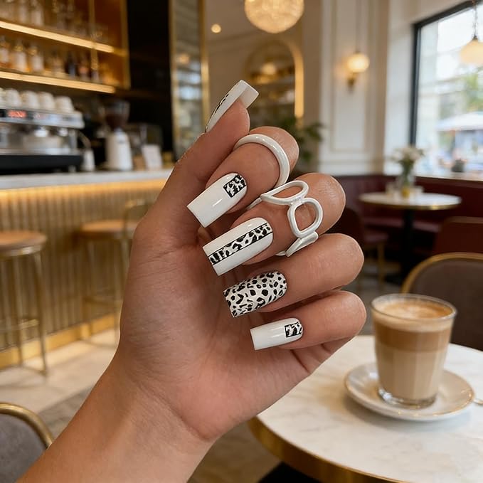 24pcs Luxury Long Almond Press On Nails, White Fake Nails with Pearl&Red crystal Accents, Reusable Bridal Nail Art for Weddings, Parties & Special Occasions