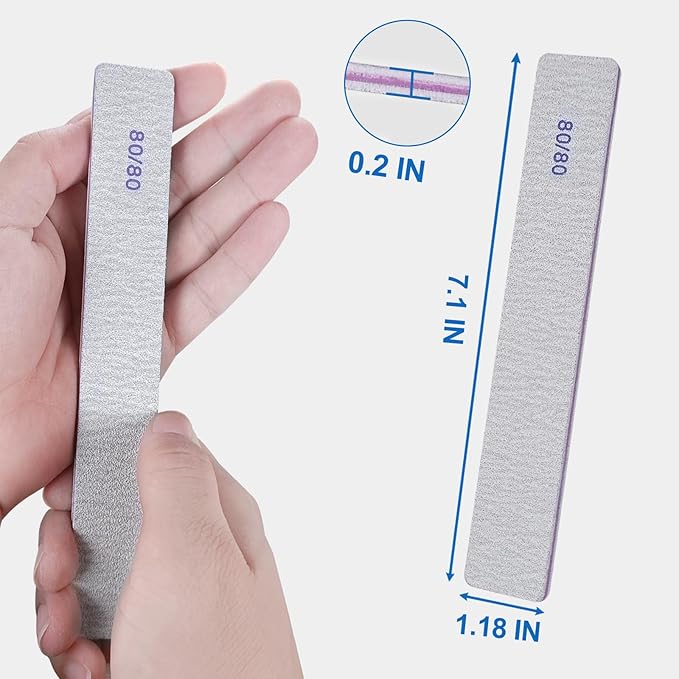 80/80 Grit Nail Files (12 Pack), Heavy Coarse Emery Boards for Acrylic Nails and Gel Nails, 80 Grits Double Sided Nail File Emory Professional Nail Filer Reusable Washable Manicure Square Gray