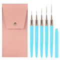5PCS Nail Art Brushes Set with Pink Leather Case，【Metallic Material】 【Various Size】 【Light Weight】Nail Brush， Nail Brushes for Nail Art，Size：5mm,8mm,12mm,20mm,25mm, Blue