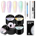 MEET ACROSS 9Pcs 3D Builder Gel Kit for Nail Art Aurora Pink Purple Non Sticky Hand Carving Extension Solid Builder Gel for Nails with Silicone Pen Manicure Kit 4 Colors