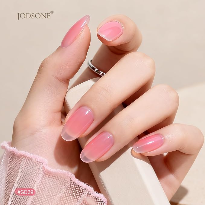 JODSONE Jelly Gel Nail Polish Set, 32 Colors Sheer Pink Gel Polish Set with Base & Top Matte Glitter Coat for Nail Art DIY Salon at Home