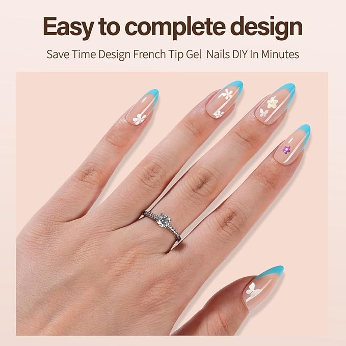 150Pcs Gel Nail Tips Almond, Vansiho French Tip Press on Nails, Medium Almond Nail Tips, Pre-French Tips Press on Nails, Acrylic Fake Nails for Nail Art DIY 15 Sizes
