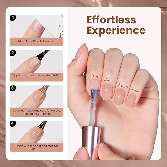 Beetles Nude Brown Gel Nail Polish - 8ml Hema Free Natural Nude Jelly Gel Polish Nail Concealer Fall Color Sheer Translucent Effect Soak Off UV Oat Latte Collection Nail Art Manicure Gift for Women