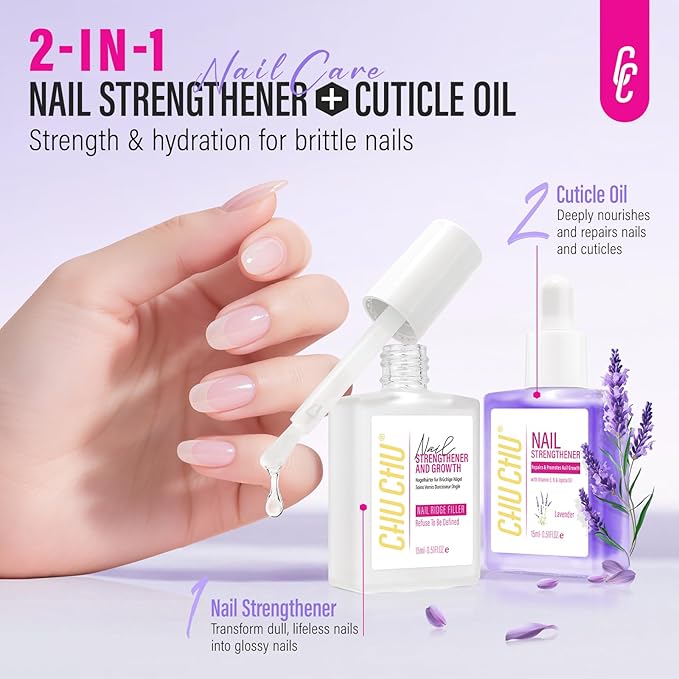 CHUCHU Cuticle Oil and Nail Repair: Clear Strengthener Nail Polish and Oils with Vitamin E Formula - Growth Treatment for Damage Weak Nails - Fast Absorb for Women Daily Care at Home