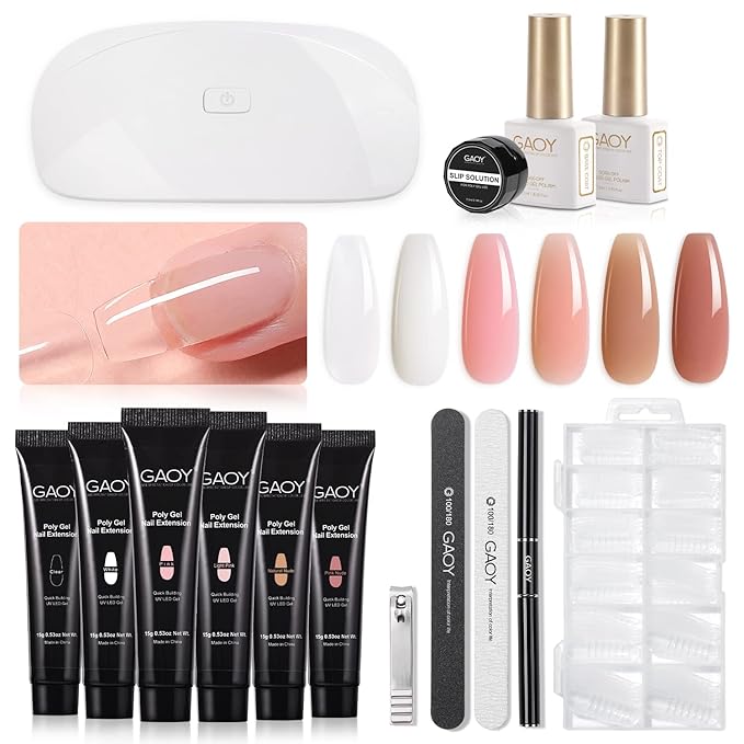 GAOY Poly Gel Nail Kit with U V Light Starter Kit, 6 Pcs Builder Gel Extension Kit for Beginners with Everything Nail Art DIY