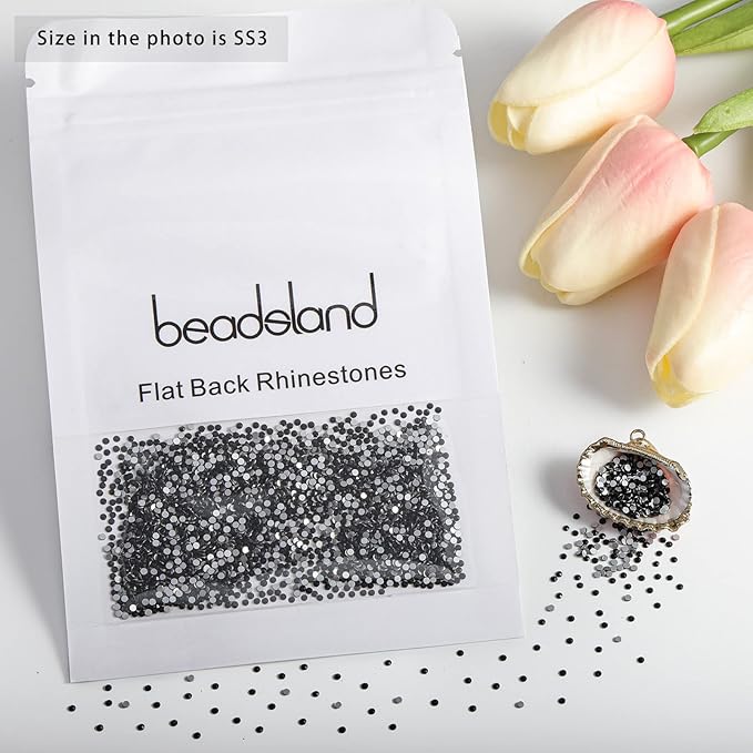 Beadsland 2880pcs Flat Back Crystal Rhinestones Round Gems for Nail Art and Craft Glue Fix,Black,SS3,1.2-1.4mm