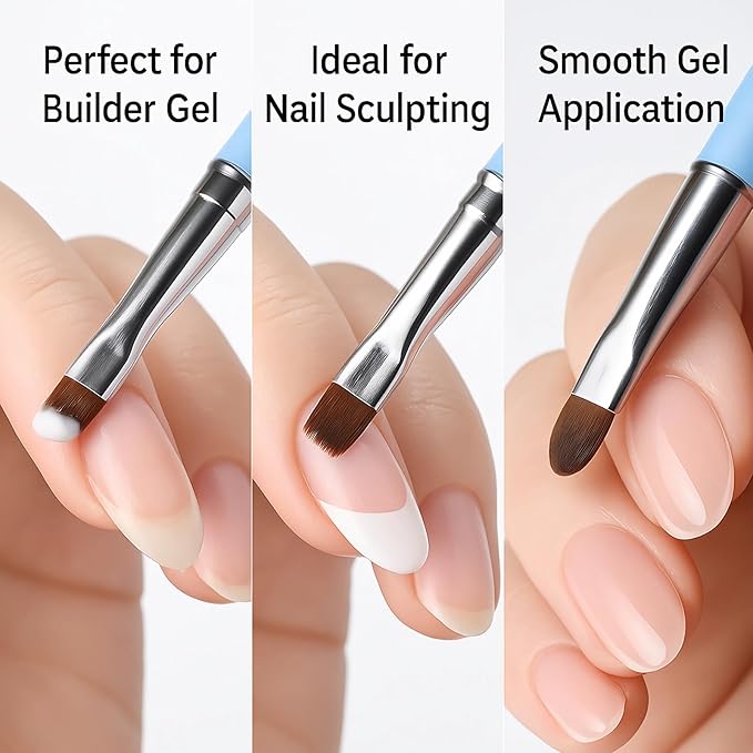 Nail Art Clean Up Brushes – 3pcs Flat, Angled & Oval Nail Brushes for Cleaning Gel Polish Mistakes on Cuticles & Fingers – Acetone-Resistant Gradient Handle Brushes for Nail Art Designs & Extensions
