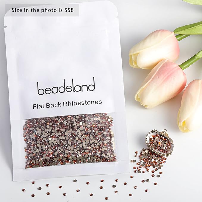 Beadsland 1440 Pieces Flat Back Crystal Rhinestones Round Gems,Amber,SS8,2.3-2.5mm