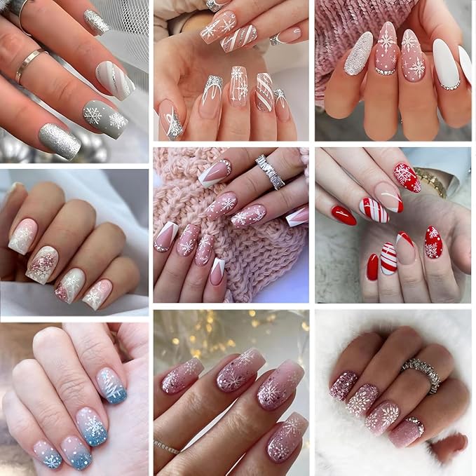 30 Sheets White Snowflake Nail Stickers Christmas Nail Art Stickers 3D Snowmen Xmas Bell Elk Design Stickers Winter Nail Decals Santa Claus Christmas Nail Supplies for Women DIY Manicure Decor Tips