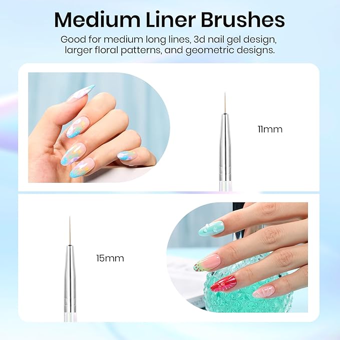 Beetles Nail Art Brushes, 5pcs Nail Art Liner Brushes Set Painting Liner Nail Dotting Tool for Long Lines, Details, Fine Drawing Sizes 7/11/15/20/25mm Gift for Women