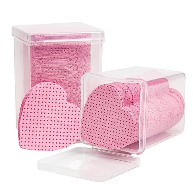 1000 PCS Lint Free Nail Wipes, Heart Shape Nail Cleaning Pads, Nail Polish Remover Wipes for Lash Extension Supplies, Absorbable Eyelash Extension Glue Cleaning Wipe (Pink)