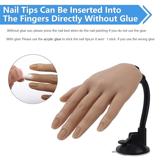 LIONVISON Silicone Practice Hand for Acrylic Nails with Bracket,Realistic Nail Practice Hand Stand, Flexible Bendable Nail Training Mannequin Hand for Nails Practice Nail Art Tools ( Left Hand )