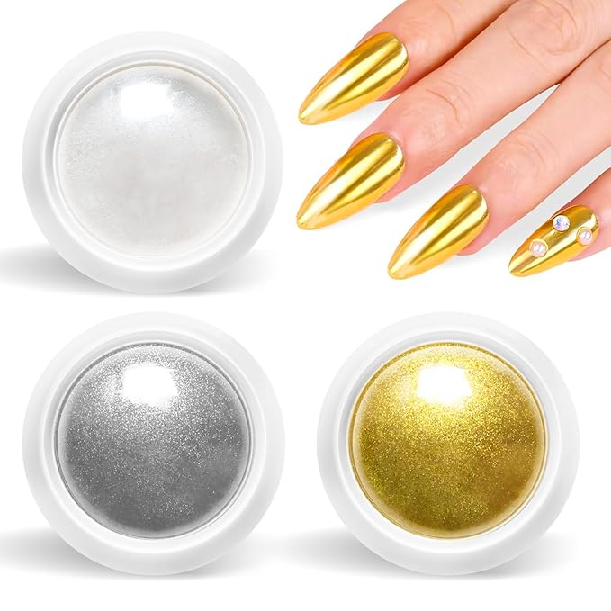 Gold Chrome Nail Powder BISHENGYF -【Magic Mirror Effect】 Pearl Chrome Nail Powder White Clear Aurora Mermaid Iridescent Silver Nail Chrome Powder Pigment Glitter Dust for Manicure Decroation DIY