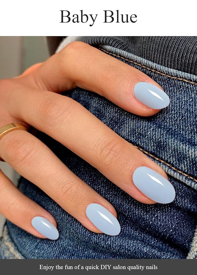 Semi Cured Gel Nail Strips (Baby Blue), 20 Pcs Gel Nail Wraps, Stickers, UV Light Required, Salon Quality, Long Lasting