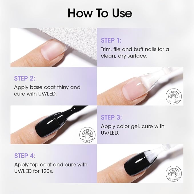 GELLEN 20ml Gel Base and Top Coat, Hema-Free Glossy Top Coat and Base Coat for Gel Nail Polish, No Wipe Soak Off Curing Needed Clear Nail Polish, Easy DIY Manicure Set