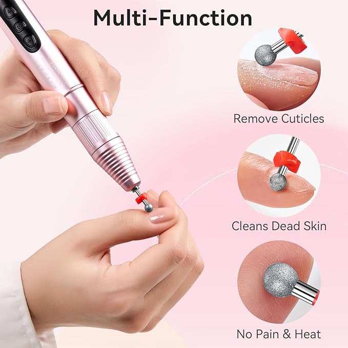 Makartt Nail Drill Bit - Ball Shape Cuticle Clean 3/32'', Safety Carbide Diamond Professional Nail Bit Nail Cleaner for Dead Skin Nail Prepare Two Way Rotate Manicure Nail Salon Supplies (Fine - F)