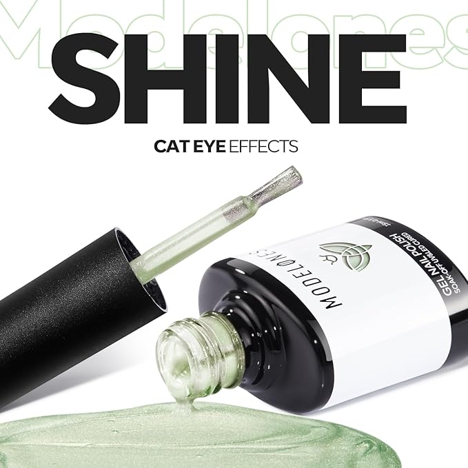 modelones Cat Eye Gel Nail Polish Green, Green Grapes Glitter Magnetic Nail Polish with Magnet Soak Off U V Winter Gel Polish Shimmer Nail Art Manicure Salon DIY