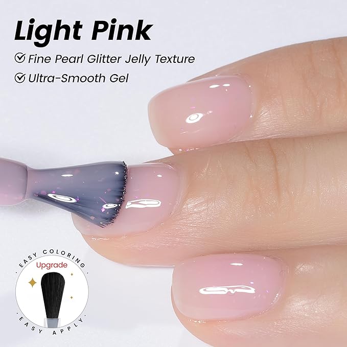 YTD Likomey Gel Nail Polish,Nude 15ml Light Pastel Pink Glitter Translucent Neutral Jelly Sheer Shimmer Salon Home DIY Nails Art Manicure UV Varnish,LS322