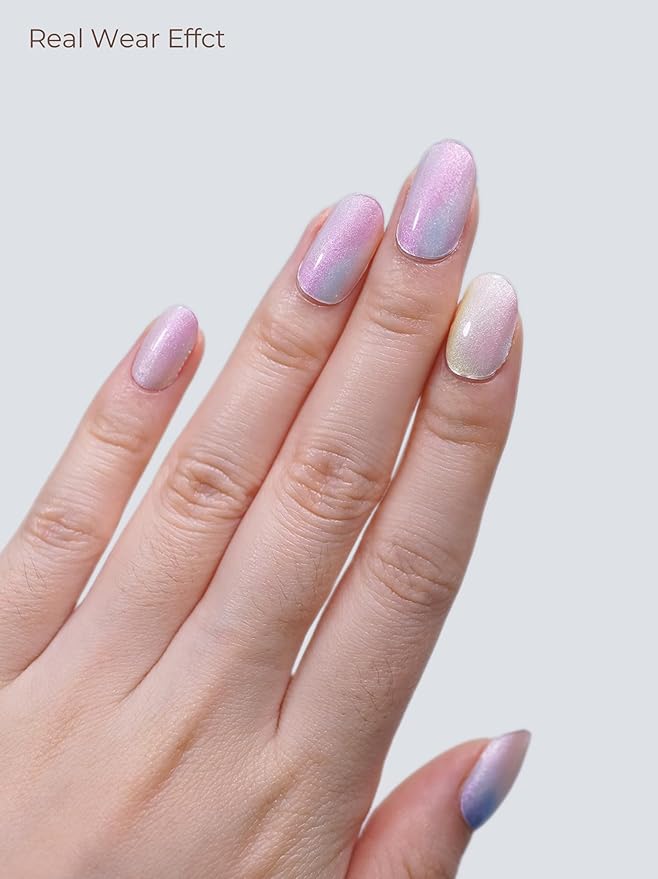 Semi Cured Gel Nail Strips - UV Light Gel Nail Stickers - 20 Long Lasting Salon Quality Wraps (Aurora Petal Purple)