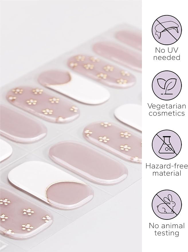 Nail Polish Strips – 32PCS UV Free Salon Quality Wraps, Long Lasting Gel Nail Stickers for Women (Skin Bloom Nude)