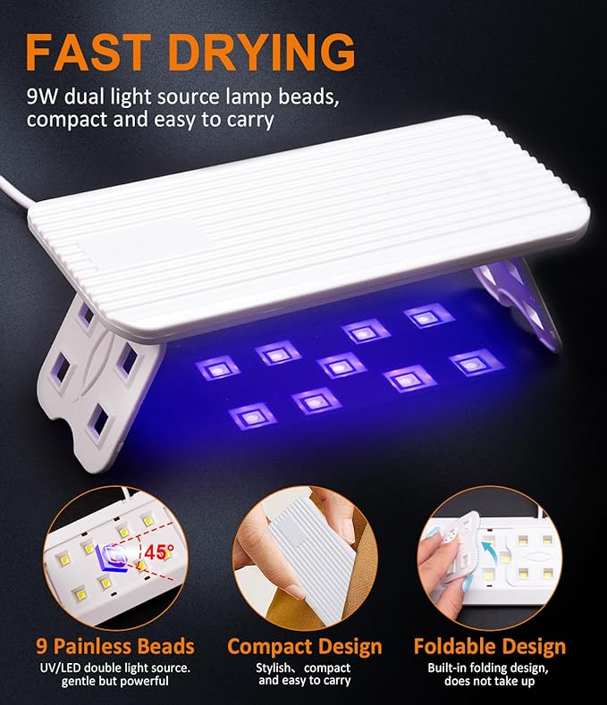 Gel X Nail Kit LEDSUUEI: Ultra-Sturdy 500PCS Long Coffin Gel Nail Kit with Drill 0.5Oz Nail Glue Portable LED Nail Lamp All-in-1 for Beginner Home Salon DIY Manicure Gift