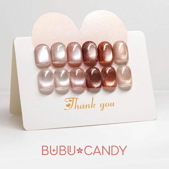 6Pcs One step Cateye Gel Nail Polish Set Valentine's Day gift DIY at home are Gold Brown Yellow For Holiday Party Sparkle Manicure Kit Soak off Uv Nail Art Design Gifts for Women