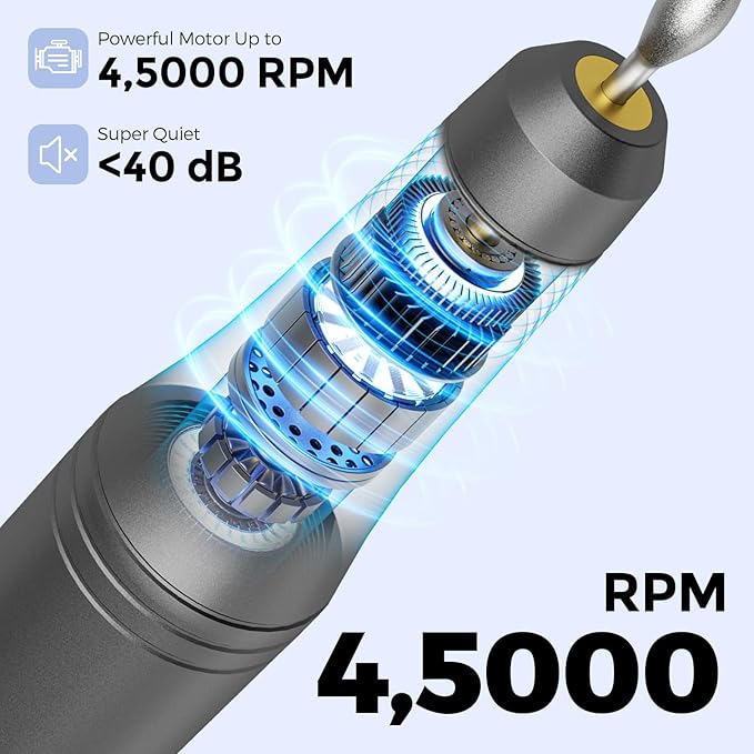 Electric Nail Drill Kit, Electric Nail File Cordless Nail Drill Machine for Acrylic Gel Dip Powder Nails, Professional Portable Manicure Pedicure Rechargeable Lightweight for Home Salon Use