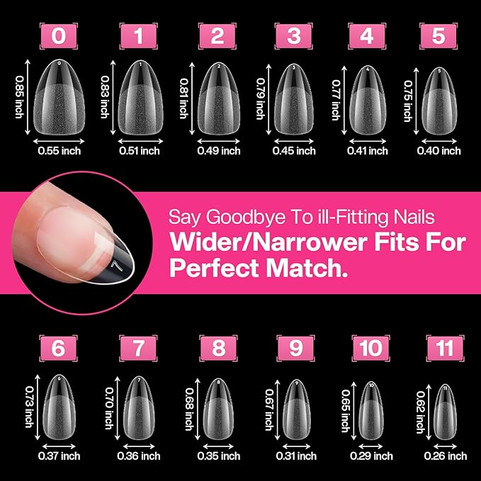Short Gel Nails Kit: Perfect Natural-Looking 12 Sizes Almond Clear Press on Nail Tips - Professional Acrylic Nail Extensions Full Cover Pre-Shaped Fake Nails for Salon DIY at Home(312pcs)