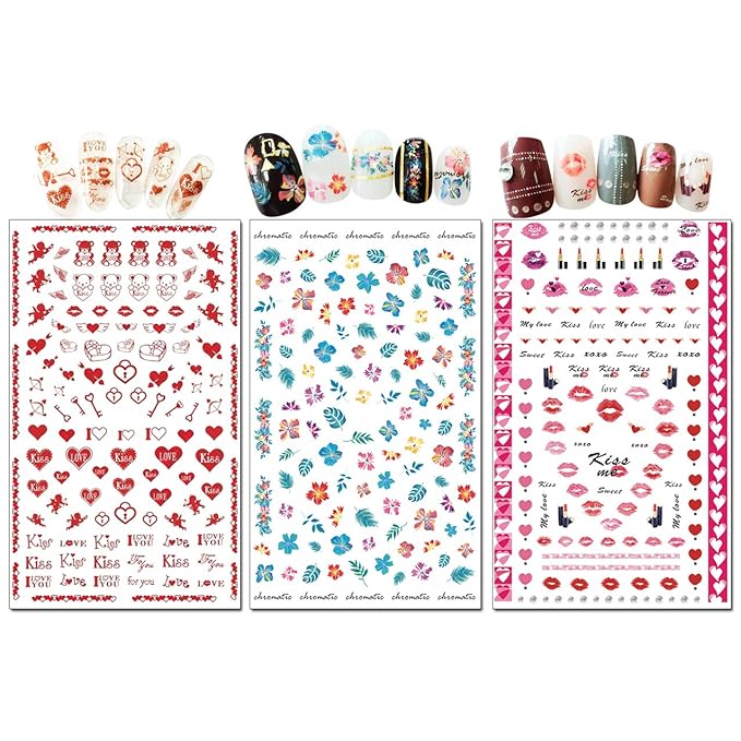 TailaiMei Nail Decals Stickers, 1600+ Pcs Self-Adhesive Tips DIY Nail Art Design Stencil (12 Large Sheets)
