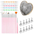 Nail Art Tools Set 15Pcs Nail Art Brushes Pink Gel Brush Gray Color Palette Polish Mixing Plate Acrylic Stands for Painting 5Pcs Double-Ended Dotting Pen Design Tools Kit for DIY Manicure