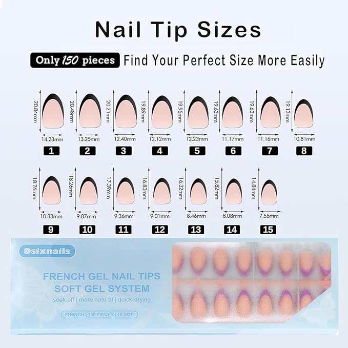 Purple French Gel Nail Tips, 150Pcs Short French Tip Press on Nails, Pre-Matte Full Cover Almond Acrylic Fake Nails, Soak off False Nail Tips for Women Nail DIY Extension 15Sizes