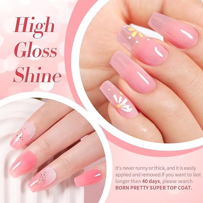 Born Pretty Jelly Gel Nail Polish Sheer Pink Gel Nail Polish Valentine's Day Crystal Transparent Milky Gel Polish Kit Nail Art Varnish Collection Gift Set 7ML 6PCS