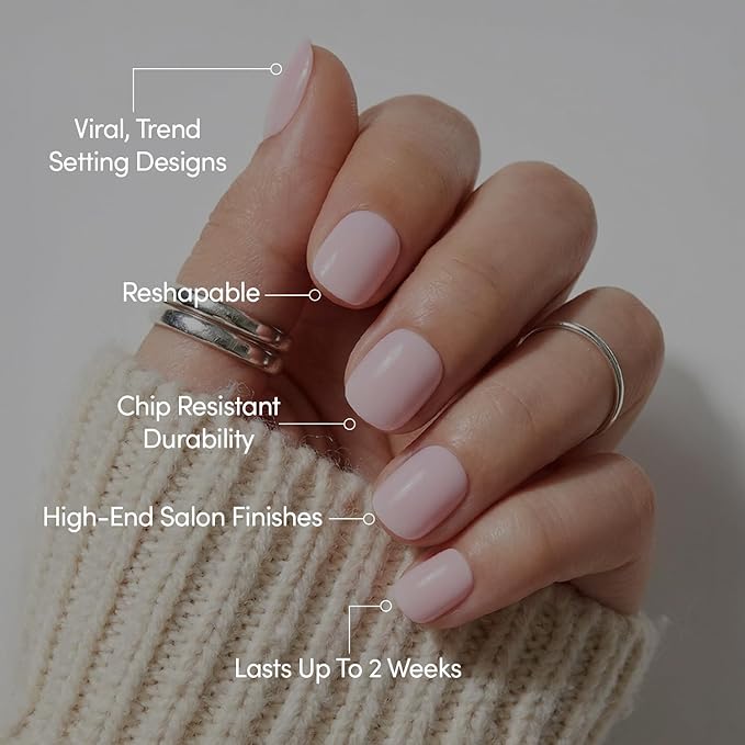 Valentines Day Glamnetic Press On Nails - Sugar BB | Super Short Fake Nails in Classic Baby Pink Tone with a Glossy Finish, Salon Quality | 15 Sizes - 30 Nail Kit with Glue
