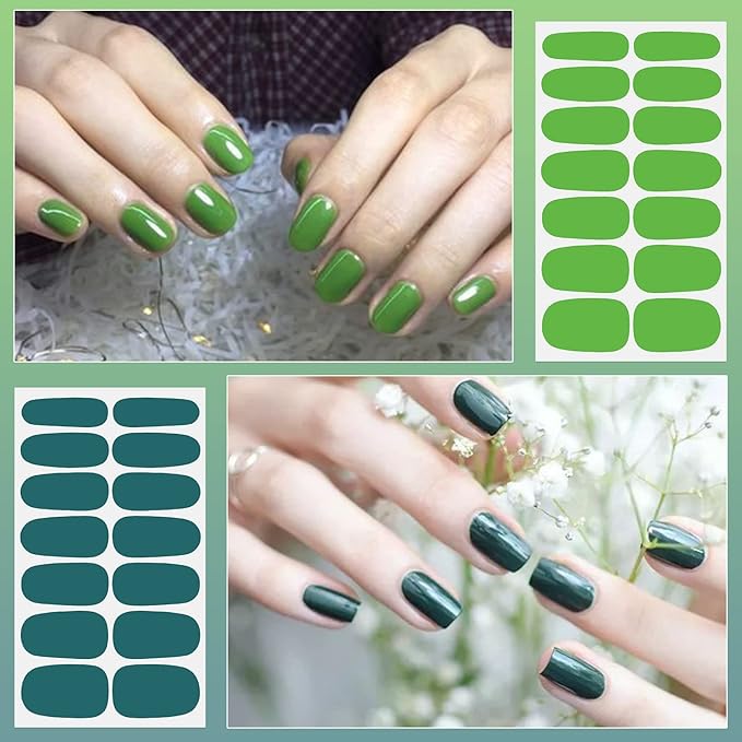 DANNEASY 16 Sheets Green Nail Polish Strips Nail Wraps for Women St. Patrick's Day Gel Nail Strips Self Adhesive Nail Polish Stickers Glitter Manicure Sticker with 1pc Nail File, Cuticle Stick