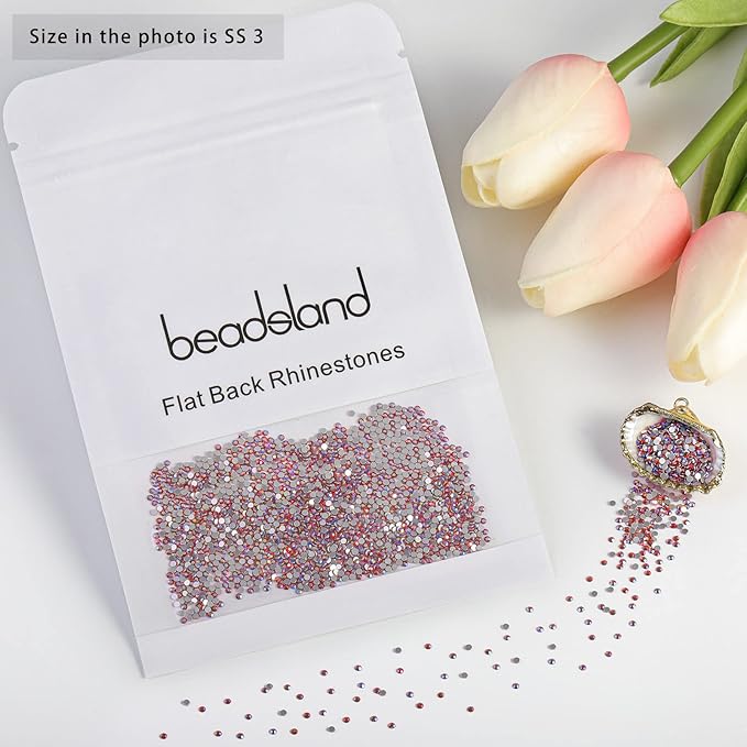 Beadsland Flat Back Crystal Rhinestones Round Gems for Nail Art and Craft Glue Fix, Hyacinth AB, 1.2-1.4mm, SS3/1440pcs