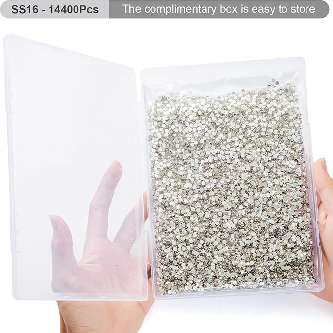 Flatback Rhinestones Bulk, 14400PCS Crystal Rhinestones for Clothes DIY Decoration Crafts, Crystal, SS16, 3.8-4.0mm