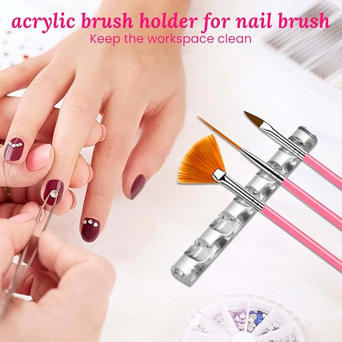 Nail Stand For Press On With Nail Art Brushes Nail Holder For Painting Practice Display Presson Nails Nail Art tools Set with Nail Dotting 3D Sculpting tools, Practice Kit Tech (Clear, Large)