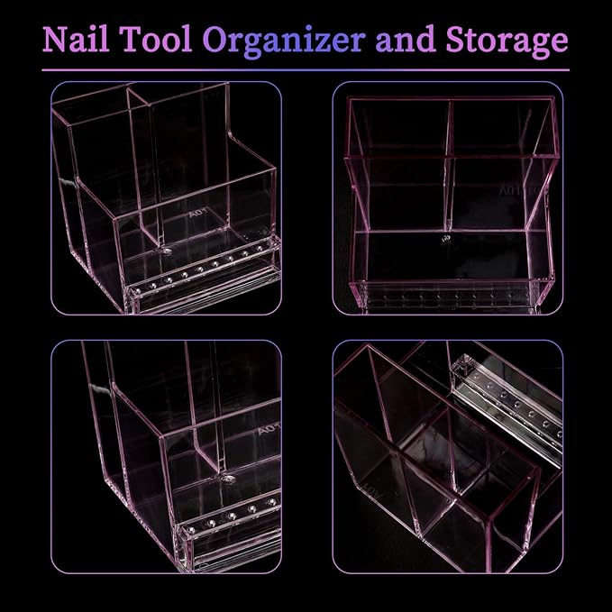ANGNYA Nail Drill Holder Grinding Bit Storage Box, 10 Holes Transparent Nail Drill Bit Holder Plastic Nail Drill Tool Organizer Manicure Tools Display Box for Nail Tech Supplies(Pink)