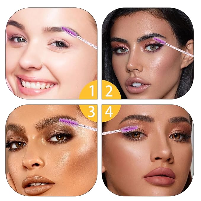 300 Pack Disposable Spoolies Brushes Sets Mascara Wand Lip Brushes Bamboo pole-shaped Handle Cotton Swab for Eyebrow Eyelash Extension Tattoo Lipstick Applicator(Purple)