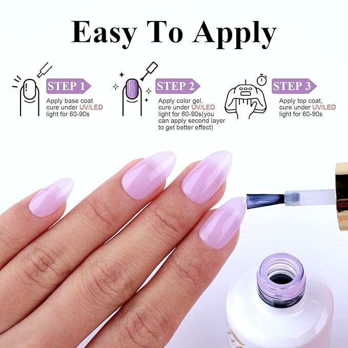 Imtiti Jelly Gel Polish - 0.5 Fl Oz Lavender Purple Jelly Gel Nail Polish - Soak Off LED U V Nail Art Starter Manicure Salon Kit