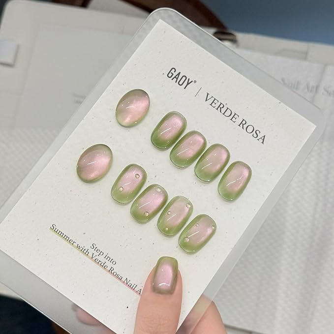 GAOY Green Pink Glassy Cat Eye Gel Nail Polish, 16ml Glitter Holographic Nail Polish with Magnet, Reflective Translucent UV Light Cure, 3318 Verde Rosa