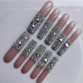 Xxl Press on Nails Extra Long Square Handmade Press-on Nails with Design French Tip Rhinestones Press Ons 10pcs M Size Pattern 1105