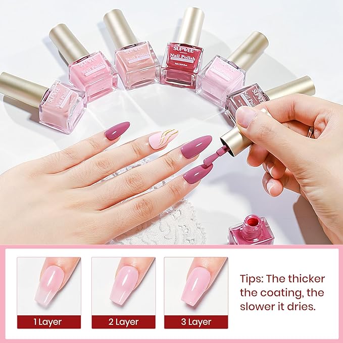 12 Colors Nail Polish Set, Quick Dry Regular Natural Nude Pink Nail polish Non Gel, Atir Fast Drying Fingernail Lacquer for Women Girls Manicure Salon DIY Home