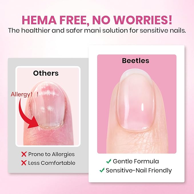 Beetles Gel Nail Kit Etch-X, Almond Short, 288pcs 12 Sizes Nail tips, with 10ml Hema-Free Nail Glue Gel, Glue on Nails for Acrylic Press On Nail, Pre-Etched Half Matte Extension Set for Home DIY