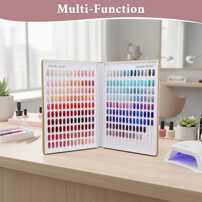 308 Colors Nail Swatches Book with 360 Nail Tips Professional Nail Color Chart Card Display Gel Polish Book Nail Painting Practice Design Board No Need Pasting, No Need Glue for Nail Salons