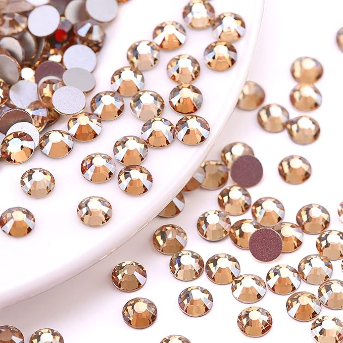 Novani Crystal Rhinestones, Flatback Loose Gemstones 1440pcs Glass Rhinestones for Clothes Shoes Crafts Makeup Nail Art and DIY Decorations(SS12, Golden Shadow)