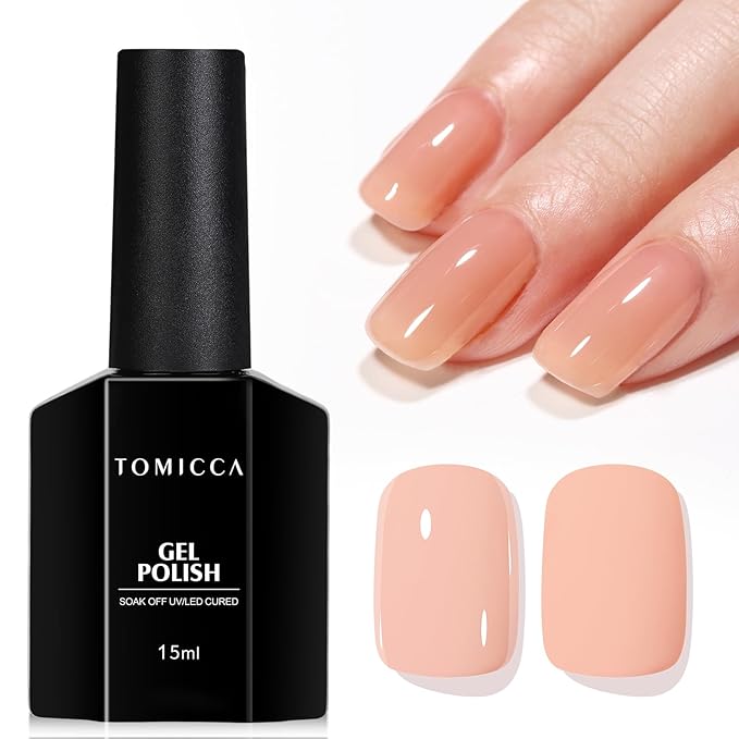 TOMICCA Nude Gel Nail Polish, 15ml Light Nude Gel Polish, Soak Off UV for Cure ， Jelly Color Long Lasting French Nail Art Manicure Salon