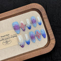handmade nails press on Salon Quality blue white purple flower pearl Reusable almond hand-painted gentle elegant acrylic 3D fake nails designed kit,10 Nails, Size M #2979
