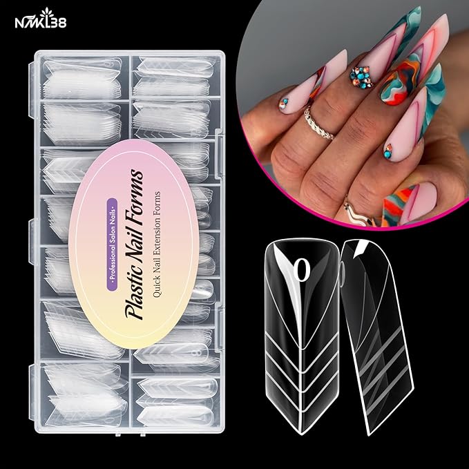 NMKL38 150PCS Dual Nail Forms 15 Sizes Extension Poly Nail Gel Full Cover